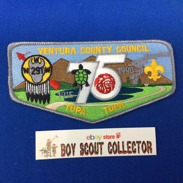 Boy Scout OA Topa Topa Lodge 291 1990 75th Order Of The Arrow Flap Patch Gray Br