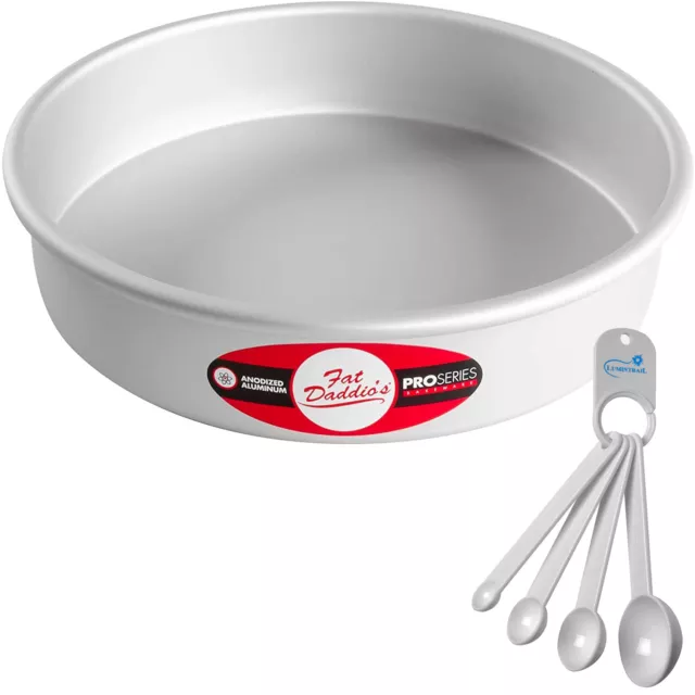 Fat Daddio's Round Cake Pan, 9 x 2 Inch, Silver, with a Lumintrail Spoon Set