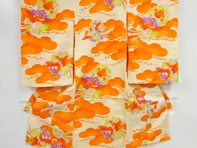 42635# Japanese Kimono / Antique Kimono For Girls / Phoenix & Flower