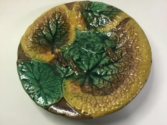 Antique Majolica Overlapping Begonia Leaves Footed Compote c.1800's