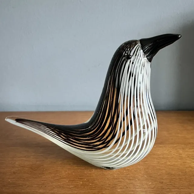 Dino Martens Murano Style Glass Black White Striped  Bird - Heavy Solid Glass
