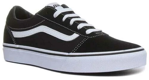VANS Ward Vous Jeunesse Cuir Daim à Lacets Baskets En Noir Blanc Taille UK 3 - 6