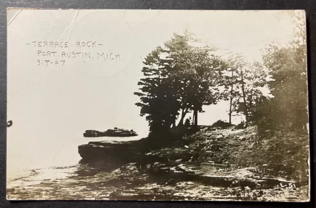 Terrace Rock Port Austin Michigan RPPC 1919 KRUXO