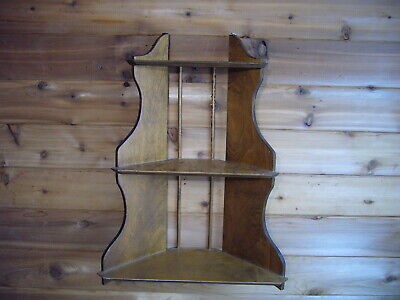 VTG Wooden Large Wall Curio shelf 3 tier Spindles Display
