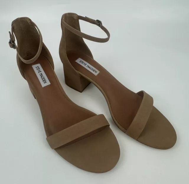 Steve Madden Irenee Slingback Sandal Block Heel Sz 9M Tan Nubuck Leather Women’s