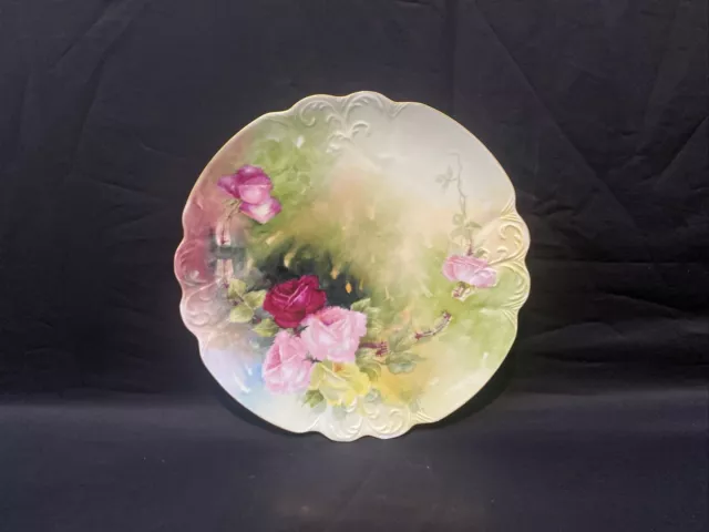 Limoges France Hand Painted Gold Gilded Floral Plate 13”