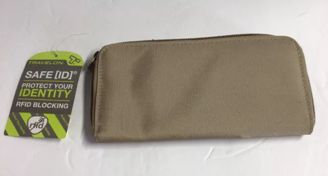 Travelon Tan Safe Id Rfid Blocking Identity Protection Wallet Nwt