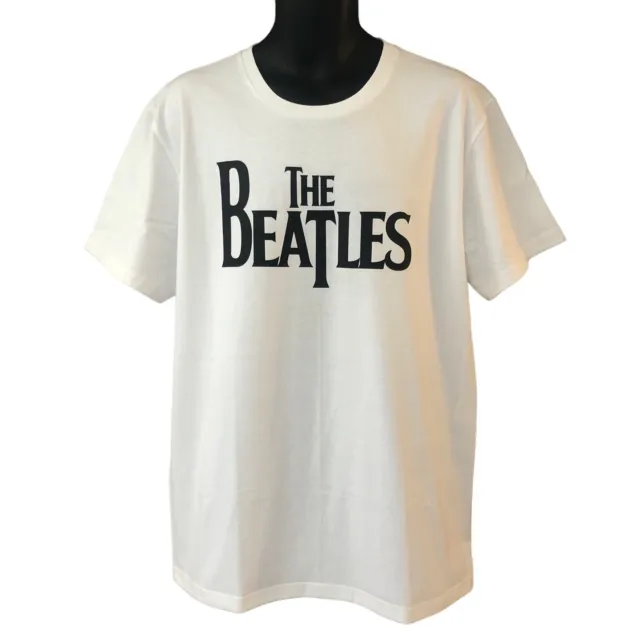 The Beatles Mens T Shirt Large White Black Text Logo Rock Wear Graphic Print