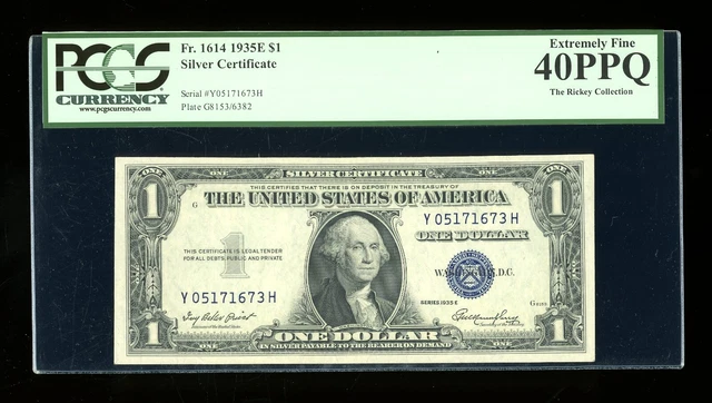 DBR 1935-E $1 Silver Fr. 1614 YH Block PCGS XF-40 PPQ Serial Y05171673H