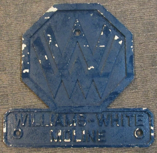 LARGE Williams-White Moline Plate Plaque Sign Metal Emblem Rare Equipment