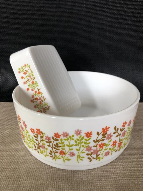 Saladier Arcopal Vintage Motif Fleurs Orange - Très Bon état