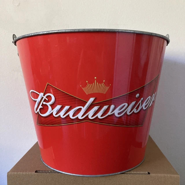 BUDWEISER LOGO RED Bucket Tin Beer Holder With Handle Diameter 23.5cm