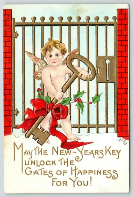 HBG Griggs New Year~Baby w/ Skeleton Key to Unlock Gate of Happiness~Emboss~L&E