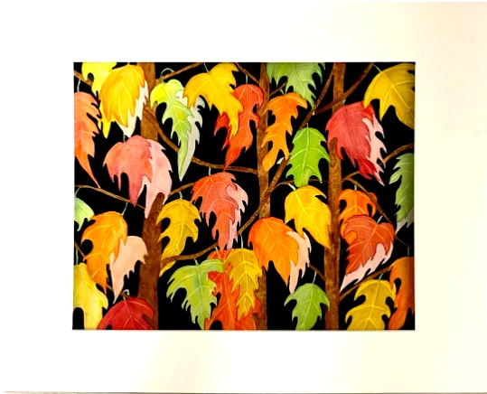 Painting Watercolor Original Art Fall Leaves Red Orange Yellow 11X14 & Mat 16X20