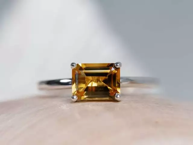 Émeraude Naturel Coupe Gemme Citrine 925 Argent Sterling Solitaire Femme Bague