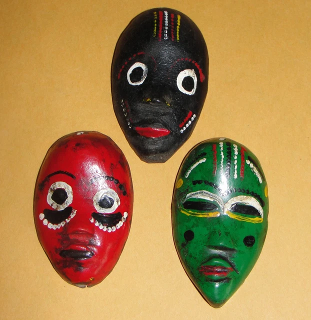 African Dan Lega Tribe 3 Passport Masks Pendants Liberia Collector Ivory Coast