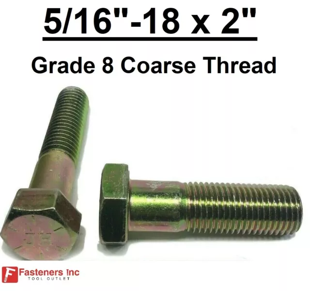 5/16-18 x 2" PT Hex Bolt Yellow Zinc Plated Grade 8 Cap Screw Coarse Thread