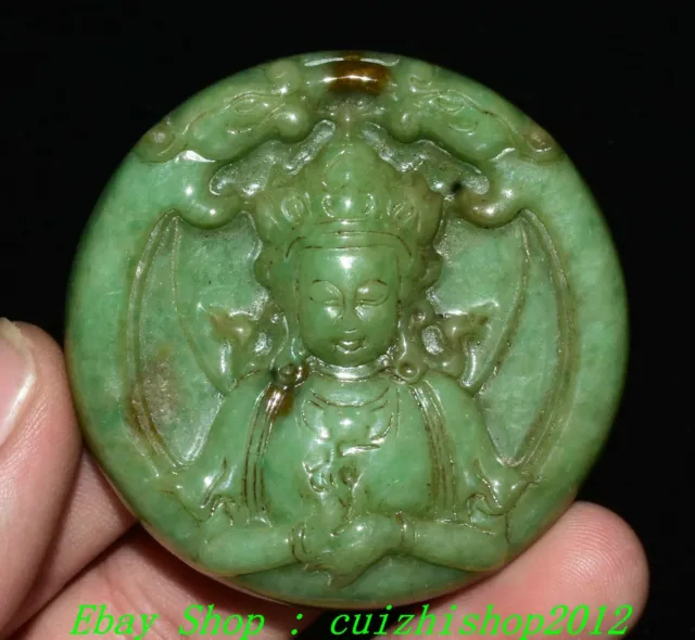 Natural Emerald Jadeite Green Jade Beast Guanyin Buddha Head Amulet Pendant