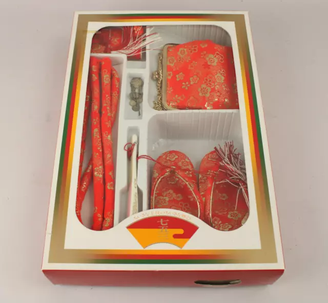 VTG Girl's Kimono Accessory Set Shichi-Go-San Hakoseko Kanzashi Hair Pin, Shoes+