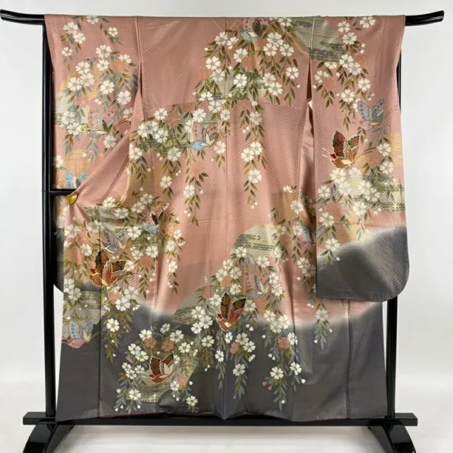 Japanese Kimono Furisode Pure Silk Butterfly Shidare Cherry Light pink
