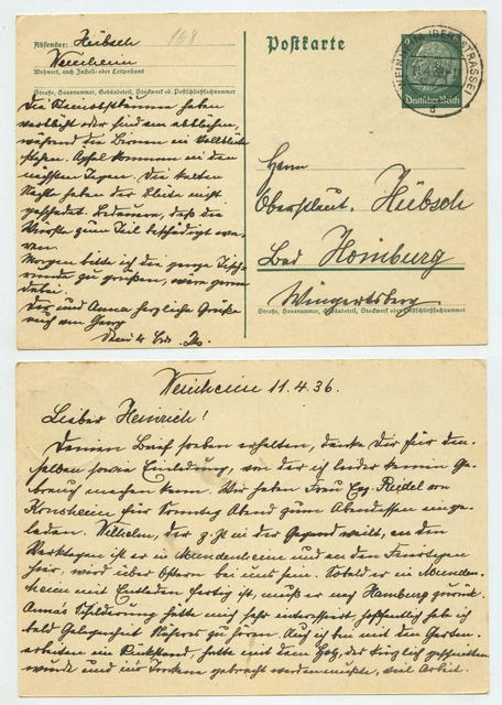 106742 - Ganzsache P 226 - Postkarte - Weinheim 11.4.1936 nach Bad Homburg