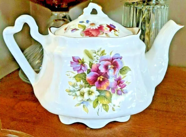 Price Kensington Potteries/ Floral Teapot/ Gold Trim/ Made in England