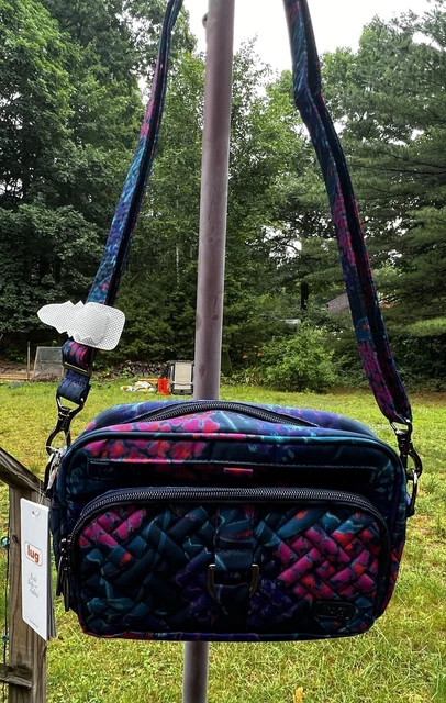 Lug Carousel Blue Black Belt Bag Crossbody RFID Flower Handbag Hydrangea Navy