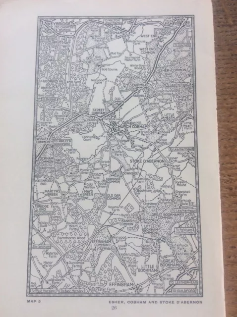 c1920 Map of Esher Cobham Stoke D’Abernon London South of the Thames 7”x4”