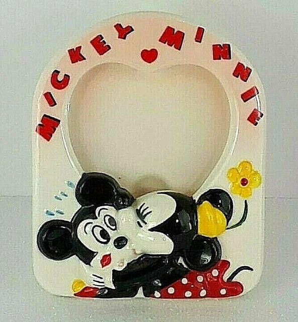 MICKEY MINNIE MOUSE Kissing Disney Ceramic Heart Shaped Picture Frame