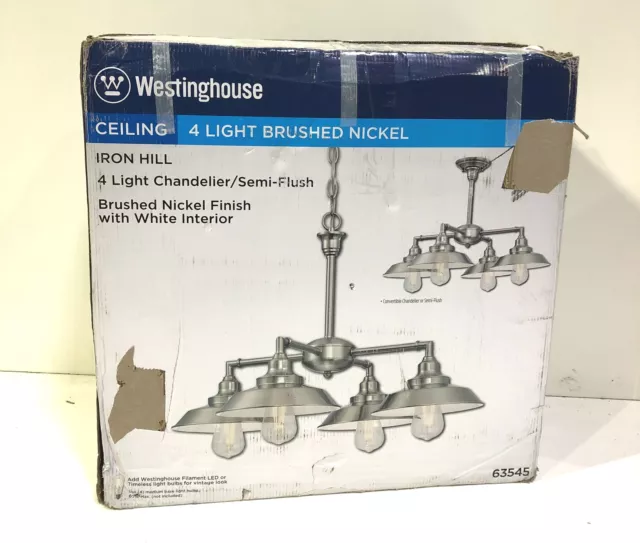 Westinghouse 6354500 Iron Hill 4-Light Brushed Nickel Chandelier/Semi-Flushmount