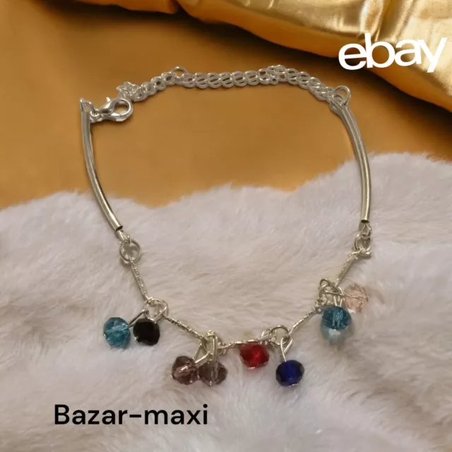 bracciale donna color argento-con ciondoli colorati forma geometrica-nuovo