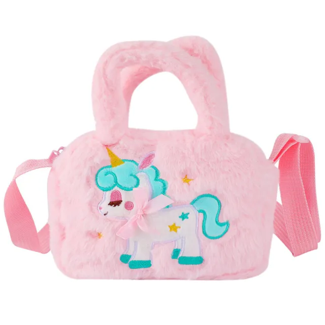 Pink Plush Unicorn Tote Toddler Women Cross Body Handbags Cartoon Purse