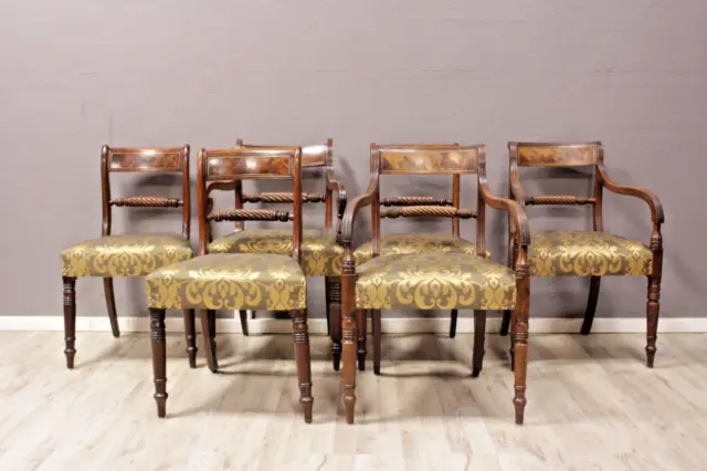 6 antike Stühle davon 3 Armlehnstühle Esszimmer neu gepolstert 19.Jh.