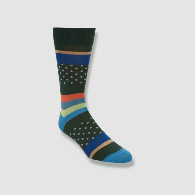 $30 Paul Smith Men's Green Blue 1-Pair Polka Dot Stripe Crew Socks One Size