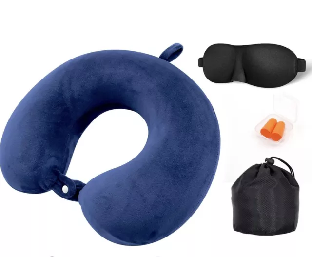 Travel Pillow Memory Foam Neck Set Eye Cover And Ear Plugs X 2 Kits