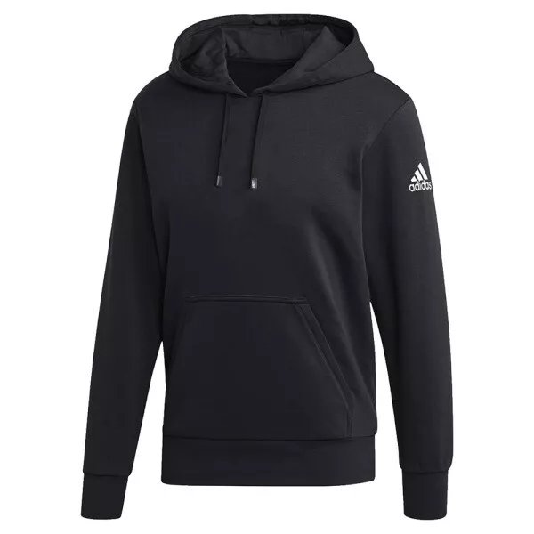 Adidas Men's Black Hoodie Fleece Pullover Front Pocket Trefoil on Sleeve