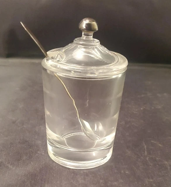 Vintage Heavy Crystal Mustard Pot Jam Cavier Condiment Silver Sterling Spoon