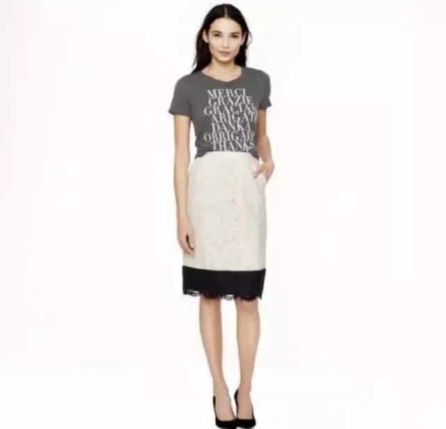 NWT$218 J. Crew  Collection Colorblock Lace Skirt Black and Ivory Size 6