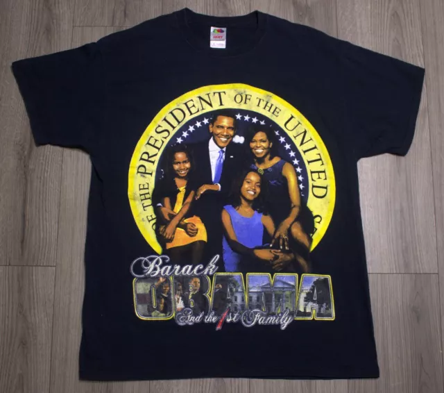 Vintage Barack Obama And The 1st Family Black Tee Shirt Rap Tee ADULT XL