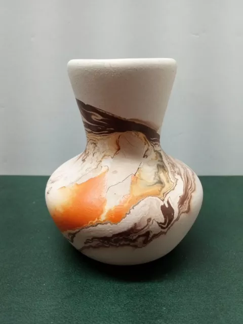 Nemadji Indian Pottery Bud Vase - Native Clay - Red Swirl - F. Gimse -3.5" Tall