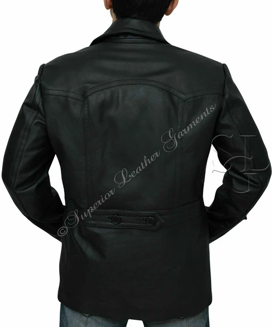 KRIEGSMARINE Men's German Pea Coat - Cowhide Leather Submarine Jacket Black