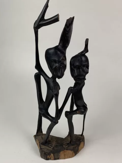 Mid Century African Makonde Carved Wood Sculpture - squatting tribal figures