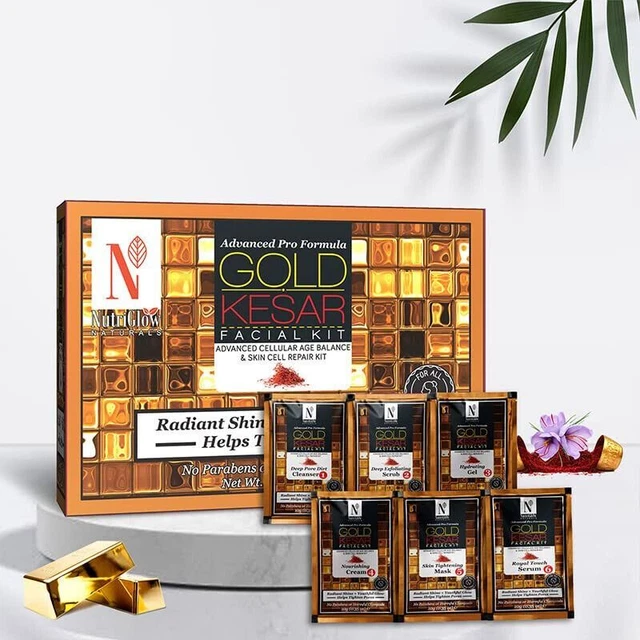 Kit facial Nutriglow Gold Kesar para piel brillante brillo radiante apretar poros 60G