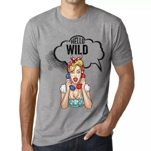 Camiseta de Cuello V para Hombre Hello Wild T-shirt Vintage Manga Corta Regalo