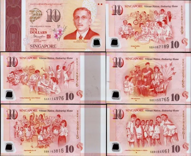 SINGAPORE 10 Dollars x 5 Pcs Set 2015 Commemorative MUSIC UNC POLYMER SG50 NOTE