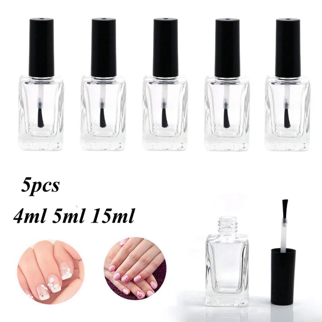 5 botellas vacías para esmalte de uñas, vidrio transparente, viales para arte de uñas con cubierta