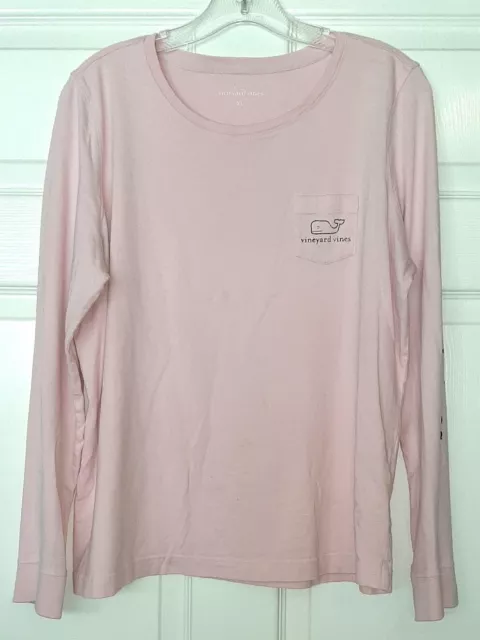 Vineyard Vines Women's XL Pink Cotton Long Sleeve Whale Logo Pocket Tee