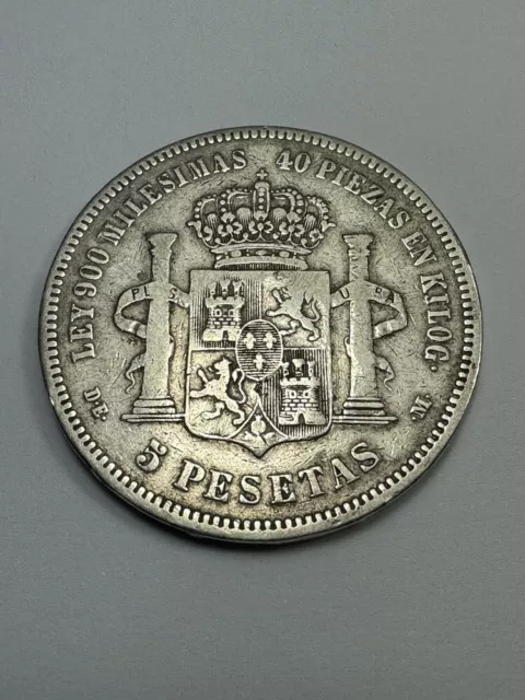 große alte 5 PESETAS 900er SILBER MÜNZE SPANIEN von 1875 König Alfonso XII.