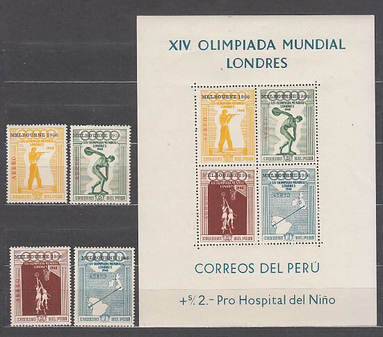 Peru - Luft Yvert 116/9 + H.2 MH Deportes. Olympiade Von Melbourne