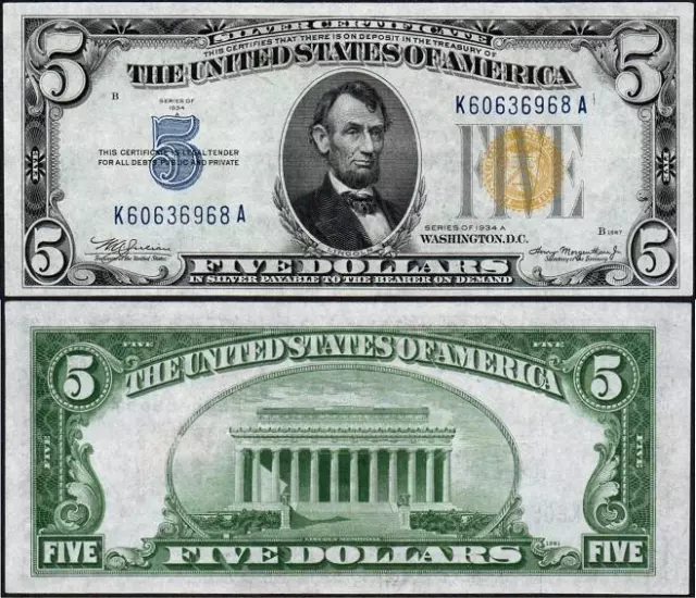 $5 1934A *BEAUTIFUL CRISP UNC NORTH AFRICA* Silver Certificate!